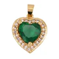 DIY gold plated copper heart pendant featuring a large green zircon and white crystals - Zirconia Heart Type B / Green