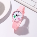 Detailed dial of pink kids watch with flamingo and cactus patterns and silicone strap - Flamingo & Cactus Style 1 (1#)