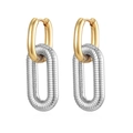 Pendientes de moda en acero inoxidable con eslabones ovalados entrelazados bicolor oro 18K y plata - Hebilla de Oro + Anillo de Plata (MS-505) / Bicolor Oro y Acero
