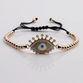 Adjustable Evil Eye bracelet with colorful crystals and tricolor metal beads on black cord - Mixed Colored Bead Chain