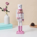 Pink Christmas nutcracker soldier wooden ornament with glitter boots and silver sword - White Sword Soldier