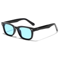 Retro square black frame sunglasses with light blue transparent lenses and silver rivets - Glossy Black Blue
