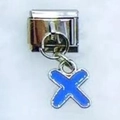 Italian charm bracelet link with a silver base and blue enamel letter X pendant - Letter X