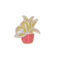 Detail of pink and white striped fries enamel pin badge with gold metal outlines - Pink White Stripe French Fries (C1119-8)