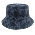 Blau-schwarzer Fischerhut mit Hahnentritt-Muster und strukturierter Strickoberfläche - M (56-58cm) / Blau