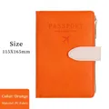 Orange RFID passport holder in PU leather with buckle closure and zipper pocket - Snap Button Style / Orange