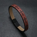 Men's multi-layer brown braided leather bracelet with cross pattern and magnetic clasp - Burgundy