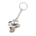 Portachiavi vintage teschio in argento con ciondolo cappello da cowboy in lega metallica - Argento Antico