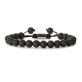 Braided black volcanic stone bead bracelet with a silver metal bar for men and women - 8MM Lava Stone