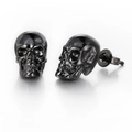 Hip-hop style skull stud earrings in black metal finish for men with punk gothic design - Black Gold