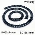 Men's black titanium steel Cuban chain necklace and bracelet jewelry set on white background - 14mm Bracelet / Black