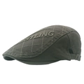 Dark olive green adjustable newsboy cap with GSTLING embroidery and quilted details - Adjustable / Army Green