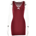 Abito rosso senza maniche con scollo a V e dettaglio fiocco bianco per uno stile estivo - S / Borgogna