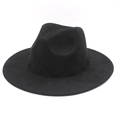 Klassischer schwarzer Fedora aus Wollfilz mit breiter Krempe und Kreuzstichband - M(56-58cm) / Wildleder / Schwarz
