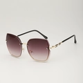 Lunettes de soleil oversize sans monture avec verres dégradés et branches dorées - E01 Y-2 / Thé Dégradé