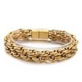 Pulsera de cadena de tres capas doradas de acero inoxidable con eslabones texturizados y cierre - Dorado