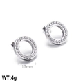 17mm silver stainless steel hoop earrings with sparkling cubic zirconia crystals - Micro Pave Wide Round Style B (KLJ573-Z)