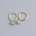 Gold-plated S925 silver hoop earrings with light blue turquoise four-leaf flower pendants - Gold (Turquoise Blue)