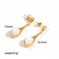 Gold-plated stainless steel earrings with white cat-eye stone, size 35.5x9.8mm - Water Drop Shape Oval Cat Eye Stone Drop Earrings (TE60232)