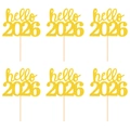 Lot de 6 décorations de gâteau à paillettes dorées 'hello 2026' pour le Nouvel An - hello 2026 / Lot de 6 / Or