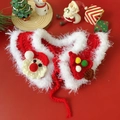 Handmade crochet pet Christmas bib with Santa and Xmas tree design on red background - S (1.5-4kg) / Christmas Plush Red Shawl