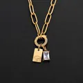14K gold plated stainless steel paperclip necklace with letter G tag and clear crystal - Letter G