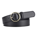 Cintura classica in pelle nera con fibbia circolare in metallo dorato per jeans e abiti da donna - Nero-Fibbia Bronzo