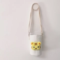 Quilted white water bottle bag with embroidered yellow tiger head and canvas strap - White/Yellow Tiger