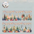 Nastro in PET a tema natalizio con illustrazioni ad acquerello di alberi e regali - Albero di Natale