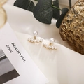 Elegant gold earrings with white pearls in a curved design on silky white fabric - 64# Pearl Hoop