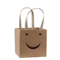 Brown kraft paper gift bag featuring a minimalist smiley face cutout and sturdy handles - Smiley Style / Natural / 10*10*10cm