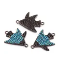 Three gunmetal bird fish DIY jewelry connectors with blue and black micro pave zircon crystals - Black Plated Tropical Fish