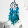Blue and black dream catcher with feather accents and tree of life moon pattern - Blue
