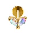 Pendiente de cartílago dorado con dos opales arcoíris iridiscentes de forma pera - 1.2x6mm / Dorado-2 Gotas Circon AB