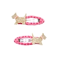 Pair of cute pink polka dot hair clips with glittery golden terrier dog motifs - Doggy (MC018) / One Pair