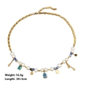 French vintage stainless steel necklace with pearls, blue stones and star charms - Gold