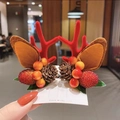 Christmas reindeer antler hair clips with pine cones and red berries on a card - Strawberry & Pine Cone Red Antlers Pair