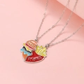 Rainbow burger and fries BFF necklace set with heart-shaped metal enamel pendants - White K Burger Fries Enamel Style (X226)