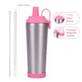 Pink 830ml stainless steel tumbler with large straw and magnetic handle strap - 830ml / Silver B (Rose Red Lid)