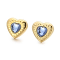 Goldene Herzohrstecker mit blauem Kristall und Perlenstruktur für Frauen - Goldene Basis Blauer Edelstein Stil (KE104122-Z)