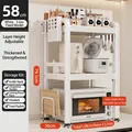 3-tier white carbon steel microwave rack with adjustable height and kitchen organizers - 3-Tier Fixed-58cm-Cream White-Full Set