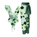 Two-piece floral bikini set in mint green with ruffle details and matching wrap sarong - Y21 Green Set