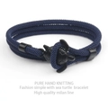 Blue braided milan line sea turtle bracelet with black anchor style charm for couples - Black Sea Turtle Buckle / Navy Blue Cord Sea Turtle