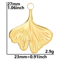Specifiche dettagliate delle dimensioni del ciondolo foglia di ginkgo dorato in acciaio 18k - Oro Solo Pendente (Senza Catena)