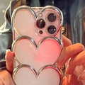 Detail view of pink heart phone case with silver plated edges for iPhone 15 Pro Max - Electroplated Silver Stacked Heart Single Case / iPhone 11