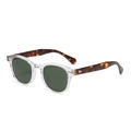 Lunettes de soleil rondes rétro avec cadre transparent et branches en écailles de tortue - Monture Trans Blanche Branche Écaille Thé Vert Foncé (C36)