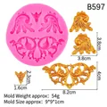 Pink baroque scroll silicone mold for fondant decorations with golden resin casts - Baroque Symmetrical Floral Set (B597) / Pink