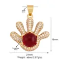 Gold hollowed copper hand charm with red stone and zircon inlays for DIY jewelry - M599430-red / Red
