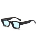 Retro square PC sunglasses with thick black frame and light blue lenses for street style - Shiny Black Frame Blue Lens