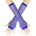 Electric blue fishnet long fingerless gloves in high stretch punk style for parties - One Size / Royal Blue